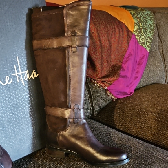 Cole Haan Dark Brown Leather and Suede Boots - Picture 3 of 7